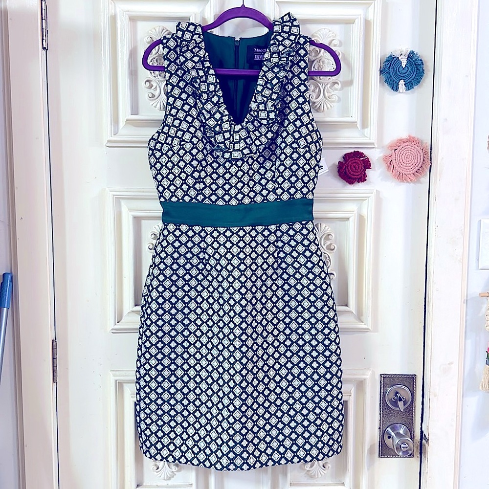 🎉Host Pick🎉Admiring Eyes Jacquard Sheath Ruffle Gold Midi Dress - Picture 6 of 16